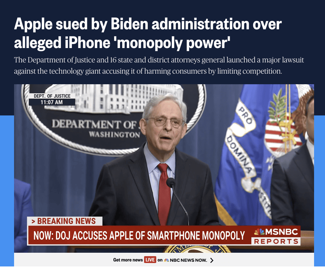 US Justice Department launches large scale lawsuit against Apple